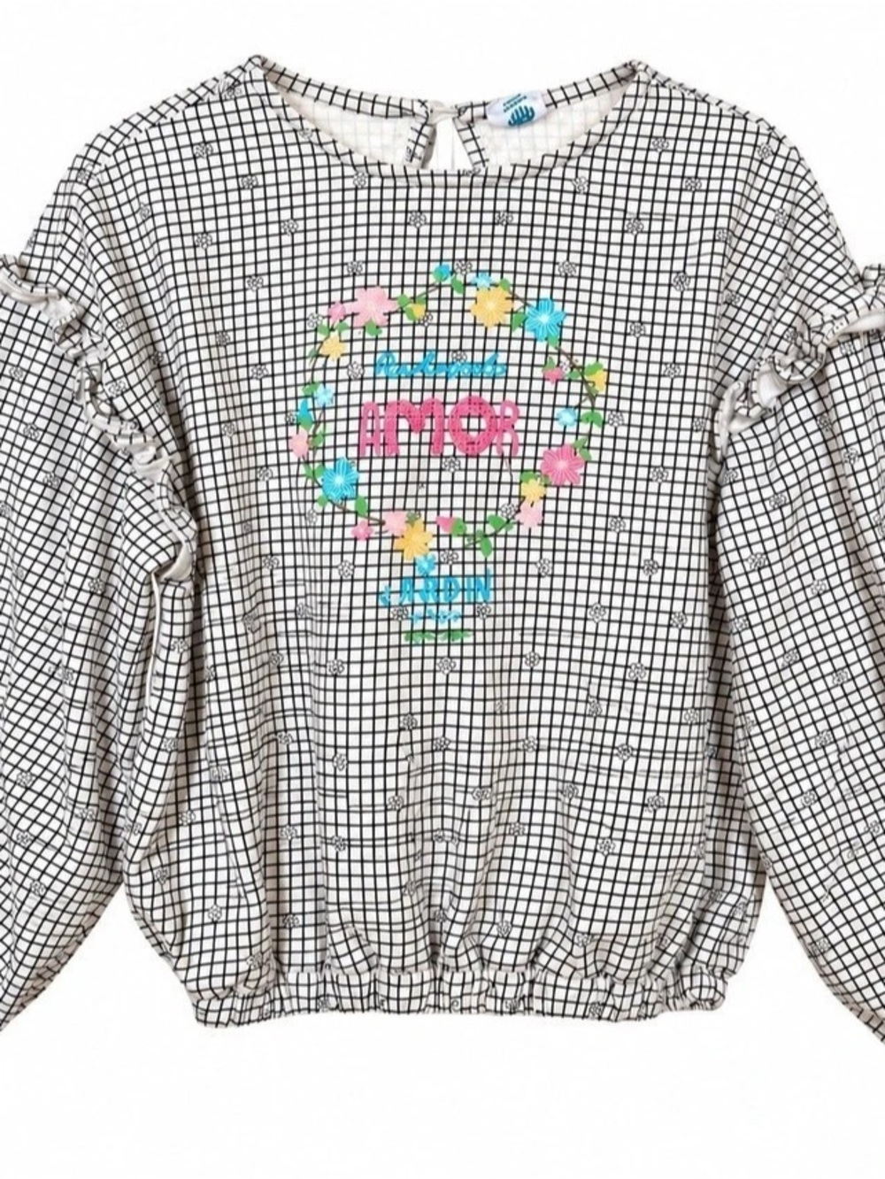 Andi Apple Girls Size 130 / US 8 Floral Amor Ruffle Sleeve Sweatshirt